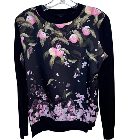 Ted Baker Sweaters - TED BAKER Anthya Sweater Peach Blossom Print Front BLACK  Sz 1 US S Beautiful